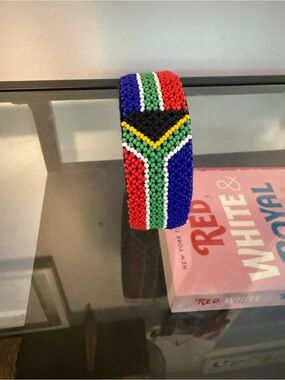 Hand-Beaded Multicolor Bracelet with South African Flag Motif Bangle
